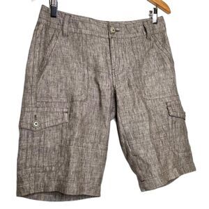 CAbi Women's 100% Linen Bermuda Shorts Size 4 Cargo Style Taupe Color